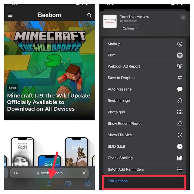 సఫారిలో చర్యలను సవరించండి
